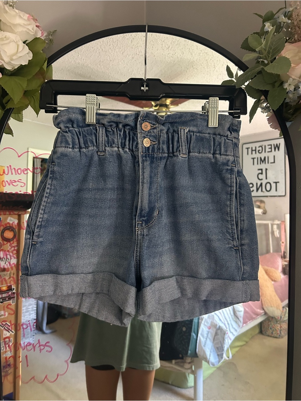 Hollister Faded Blue Paperbag Denim Shorts